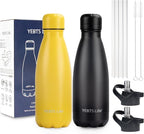 Insulated Water Bottle, 2 Pack-9oz Stainless Steel Water Bottles with straw lid, Metal Sports Water Bottles for Boys,Girls,Double Wall Vacuum BPA-Free Flask for School, Sports (Black-Yellow)