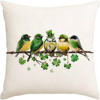 RABUSOFA St.Patricks Day Pillow Covers 18x18 Inch, Birds Shamrock Decorations by RABUSOFA
