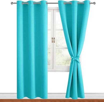 Blackout Curtains for Bedroom, 38 x 84 Inches Long, Turquoise | Thermal by Hiasan
