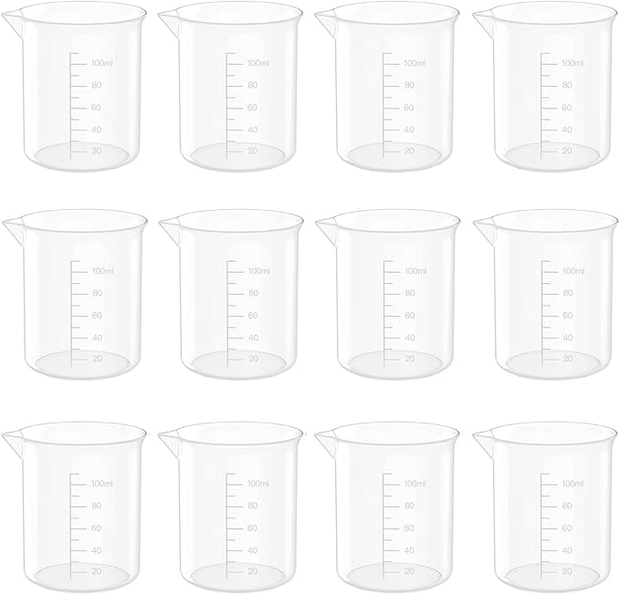 12 Pcs 3.4 Oz Transparent Lab Measuring Cup, 100ml Plastic Beaker Cups, for Science Experiment, Liquid Measuring