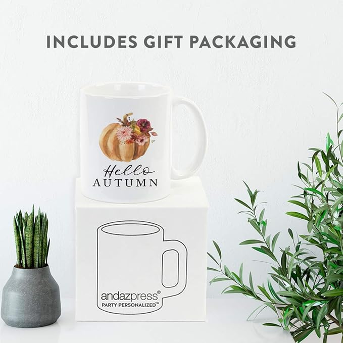 Andaz Press Fall Burgundy Marsala 11oz. Ceramic Coffee Tea Mug, Hello Autumn, 1-Pack, Pumpkin Floral Graphic, Birthday, Friend, Family, Coworker, Autumn Season, Festive Thanksgiving Ideas