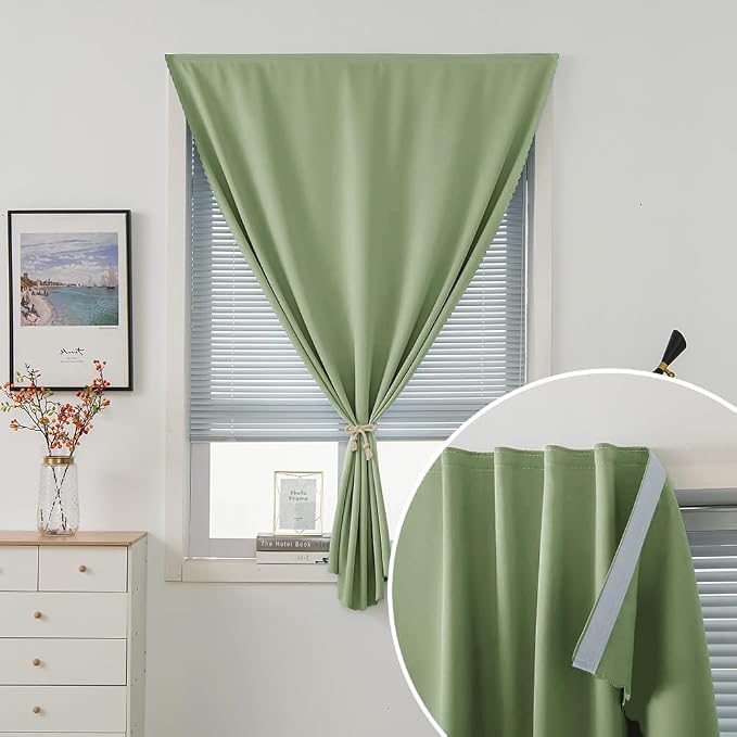 Thermal Blackout Curtains with Self-Adhesive Tape, No Rod No Drill Easy Install - Image 2
