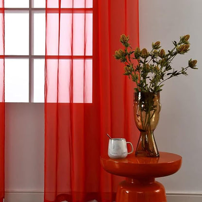 SpaceDresser Basic Rod Pocket Sheer Voile Window Curtain Panels Red 1 Pair 2 - Image 2