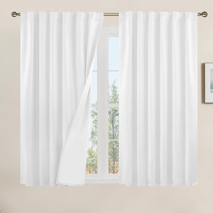 54 Inch White Linen Textured Blackout Curtains by LAMIT