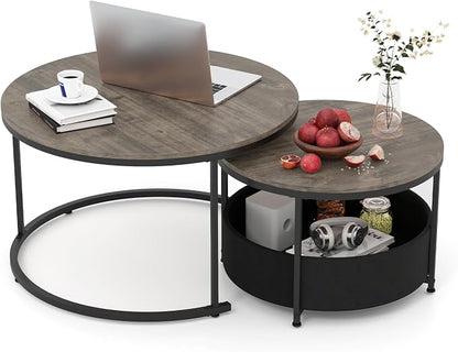 Tangkula Round Nesting Coffee Table Set of 2, Wooden Center End Table by TANGKULA