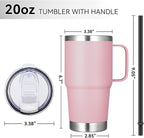 VEGOND 20 oz Tumbler with Handle Lid and Straw, Stainless Steel Insulated Travel Coffee Mug Spill Proof Double Wall Metal Tumbler Cup Keeps Drink Hot and Cold, Pink 1 Pack