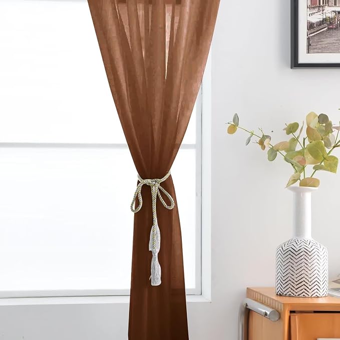 SpaceDresser Brown Sheer Curtains 4 Panels Rod Pocket Semi-Sheer Curtain 84 - Image 6