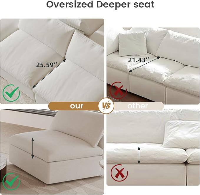 Cloud Modular Sectional Sofa Couch, U Shaped Couch 5 Seater - Image 5