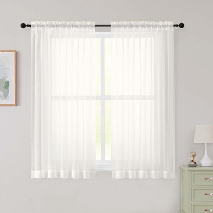 Sheer Ivory Curtains for Bedroom Living Room 54 Inch Length 2 Panels Set by WelvetBLK