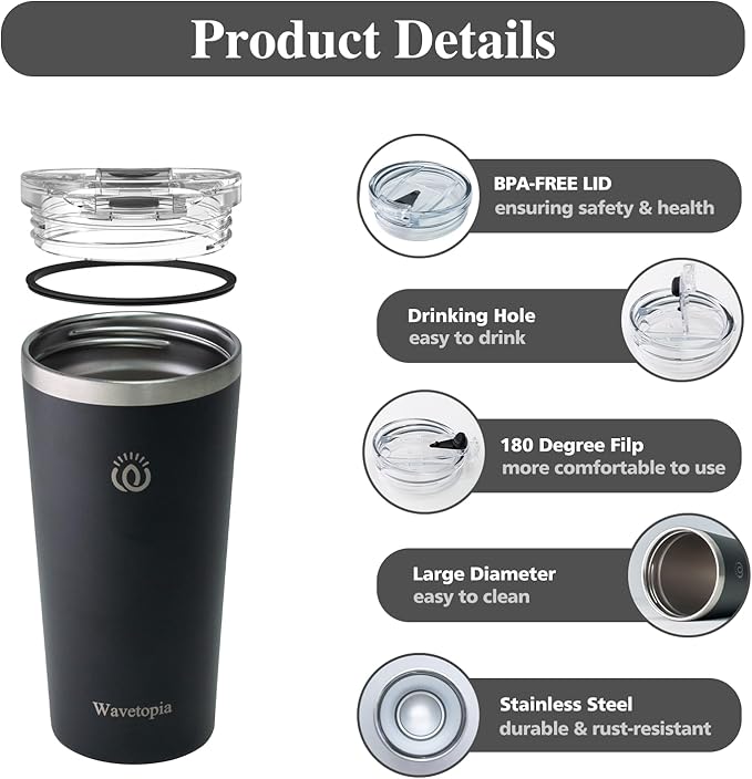 Insulated Coffee Mug with Lid, Reusable Stainless Steel Travel Coffee Cup, 16 Oz Double Wall Vacuum Spill Proof Tumbler Cups for Men and Women Hot & Cold Drinks（Olive）
