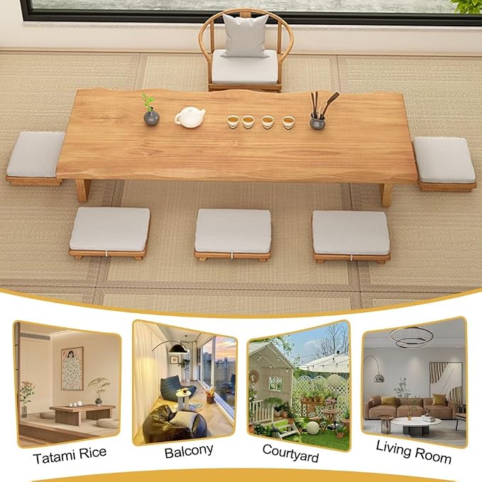 220cm Japanese Floor Table -Vintage Solid Wooden Tatami Table, Low Rectangular - Image 7