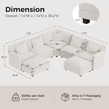 ELUCHANG 114" Oversized V-Shaped Cloud Couch Modular Sectional Sofa - Image 2