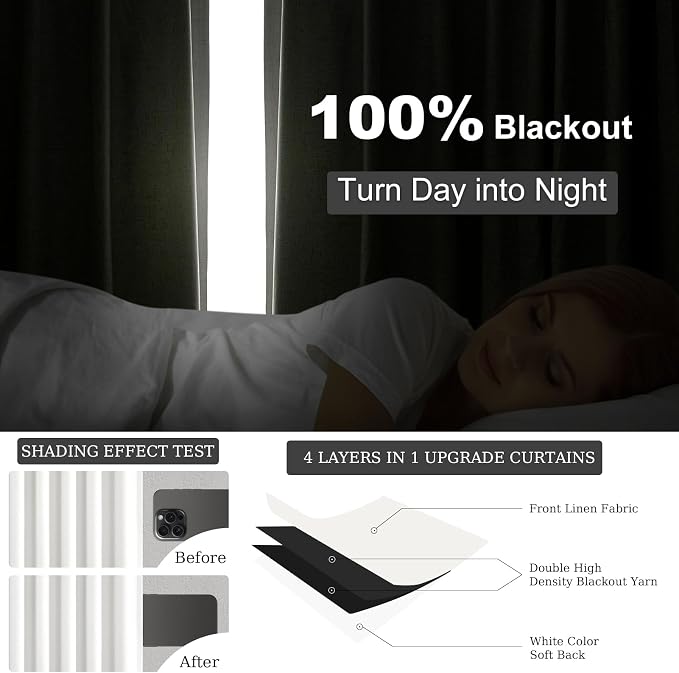 Topfinel Snow White Blackout Linen Curtains 108 Inches Long - Image 6