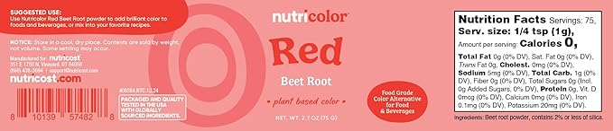 Nutricost Red Plant Based Food Coloring From Beet Root Powder (75 Servings) - Nutricolor Color Alternative For Food & Beverages