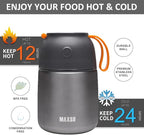 Insulated Thermo Food Jar for Hot & Cold Food for Kids Adult, 17&24 oz Soup Thermal Hot Food Containers for Lunch, Triple Layer Insulation Stainless Steel Food Jar with Spoon (2 Pack Grey)