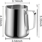 Milk Frothing Pitchers 20 oz, Stainless Steel Espresso Steaming Pitcher with Decorating Pen Coffee Milk Frother Cup with Scale Cappuccino Latte Art Barista Steam Pitchers Milk Frother Cup
