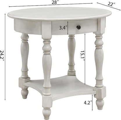 Oval End Table with Drawer, Solid Wood Sofa Side Storage Shelf, Traditional - Image 3