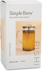 Rishi Tea Simple Brew Teapot - For 20oz Loose Tea Preparation, Built-in Strainer, Everyday Teaware, Easy to Clean, Borosilicate Glass, Enjoy Hot or Iced - 600ml