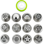 Restaurantware Pastry Tek Russian Piping Tips Set 23 Piece Durable Cake Decorating Kit - 12 Piping Tips 10 Piping Bags Stainless Steel Piping Bags And Tips Set 1 Tri-Color Coupler