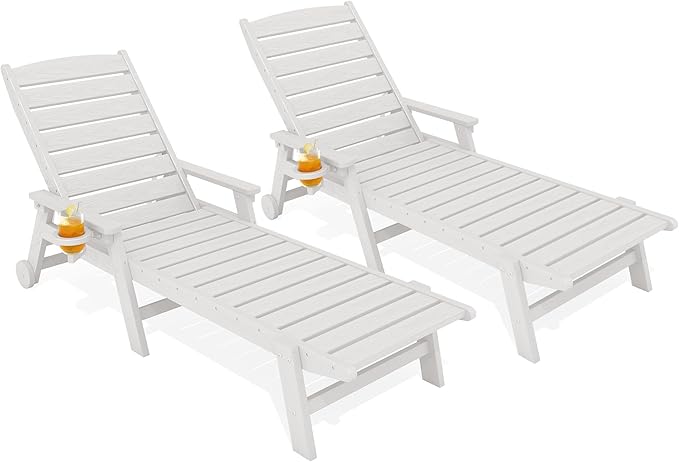 KINGYES HDPE Lounge Chair Outdoor Set of 2, Patio Chaise Lounge Recliner by KINGYES