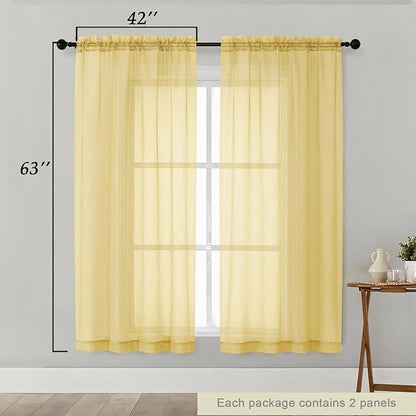 Sheer Curtains 63 Inch Length 2 Panels Set - Image 2