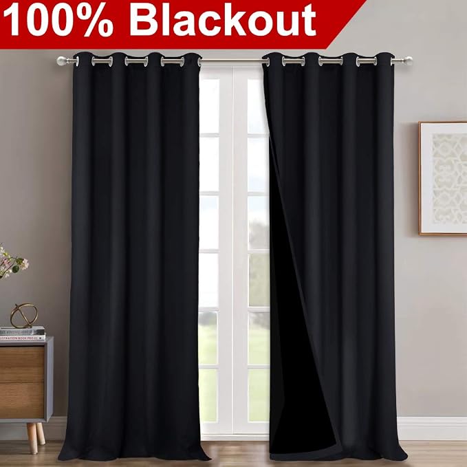 NICETOWN Cold Blocking 100% Blackout Curtains, Durable Black Lined Blackout - Image 2