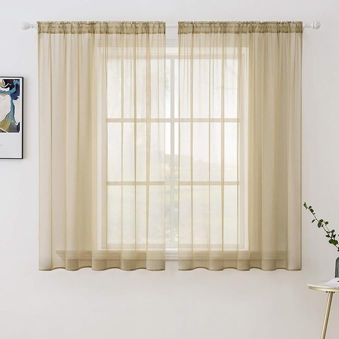 MIULEE 2 Panels Sheer Curtains for Living Room 54 X 54 Inches Beige | Sheer by MIULEE
