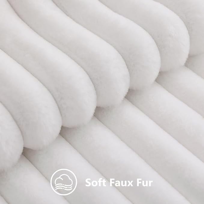 decorUhome Fall Faux Fur Throw Pillow Covers 12x20 Set of 2 White | Decorative - Image 2