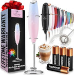 Zulay Kitchen Powerful Milk Frother Wand With 4 AA Duracell Batteries - Ultra Fast Handheld Drink Mixer - Electric Whisk Foam Maker for Coffee, Lattes, Cappuccino, Matcha & Creamer -
