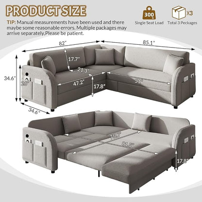 Queen Size Sleeper Sofas Convertible Couches, L Shaped Sectional Couch - Image 3