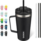 BJPKPK Insulated Tumbler with Handle, 18oz Insulated Tumblers with Lid and Straw, Stainless Steel Metal Water Bottles, Coffee Travel Mugs, Cups, Black