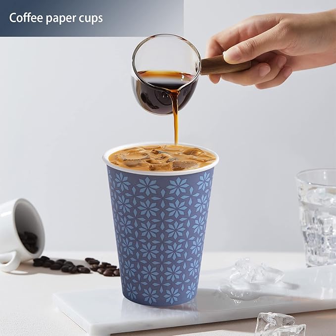 240 Pack 12 oz Disposable Paper Cups, Hot/Cold Beverage Paper Drinking Cups, Navy Floral Paper Coffee Cups 12 oz for Home-use, Office, Restaurant and Events