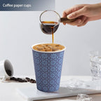 210 Pack 16 oz Disposable Paper Cups, Hot/Cold Beverage Paper Drinking Cups, Navy Floral Paper Coffee Cups 16 oz for Home-use, Office, Restaurant and Events