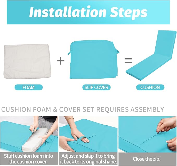 Outdoor Chaise Lounge Cushions for Patio, Waterproof Replacement Seat Cushions - Image 6