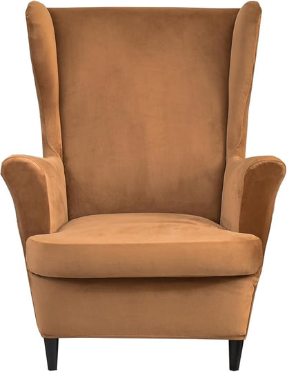 KRFOONN Wingback Chair Cover Slipcovers 2 Piece Stretch Velvet Plush Wing Chair by KRFOONN