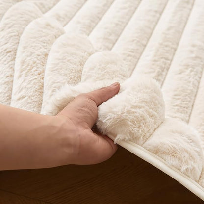 Creamy White Rabbit Striped Plush Rug 5'x8', Fluffy Faux Fur Shaggy Area Rug - Image 7