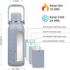 BJPKPK Insulated Thermos Water Bottle with Handle and Lid 50oz BPA Free Stainless Steel Water Bottles for Cold and Hot Beverages,Blue Haze