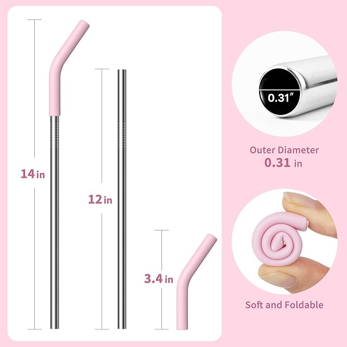 Metal Straw Reusable for Stanley Cup 40 oz Tumbler, Stainless Steel Replacement Straight Straw for Simple Modern, Meoky, Owala Tumbler for 40 oz Tumblers, Cleaning Brush, 1 Portable Bag