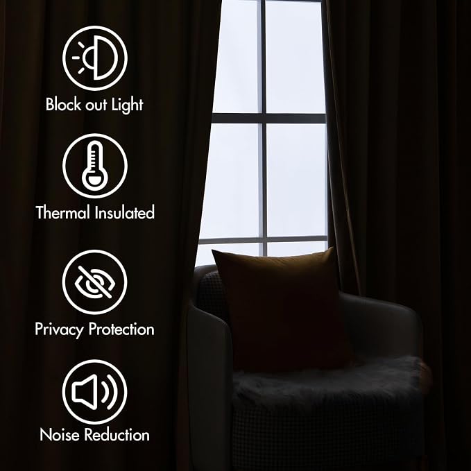 MIULEE Velvet Curtains 52x63 inches 2 Panels Gold Brown Blackout Curtains | - Image 5