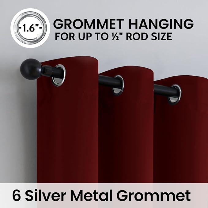 SimpleHome Burgundy Red 100% Blackout Curtains Room Darken Living Room 63 | - Image 6