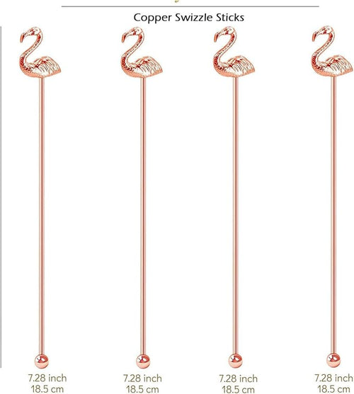 4 Pcs Flamingo Cocktail Stirrers Swizzle Sticks Stainless Steel 7.28" Coffee Stir Sticks with Decor Top for Mixing Cocktail, Hot Cocoa, Creamer, Rose Gold
