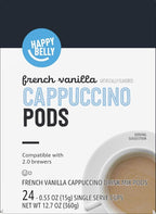 Amazon Brand - Happy Belly Cappuccino Coffee Pods Light Roast Compatible with 2.0 K-Cup Brewers, French Vanilla Flavored, 24 Count, 1.5 pound (Pack of 2)