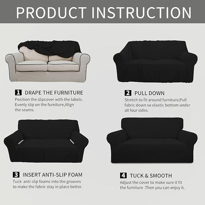 Easy-Going Stretch Loveseat Couch Covers Washable Black | 1-Piece Loveseat - Image 8
