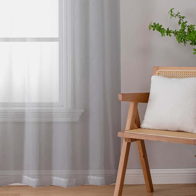 Light Grey Sheer Curtains for Bedroom Living Room 45 Inch Length 2 Panels - Image 9