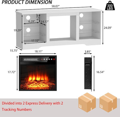 PRETZI Fireplace TV Stand with 18" Fireplace Up to 65" TVs, TV Media Console - Image 6