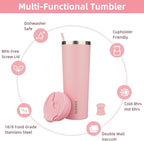 BJPKPK 30oz Tumbler With lid And Straw Stainless Steel Travel Coffee Mug Insulated Tumblers Cups,Light Pink