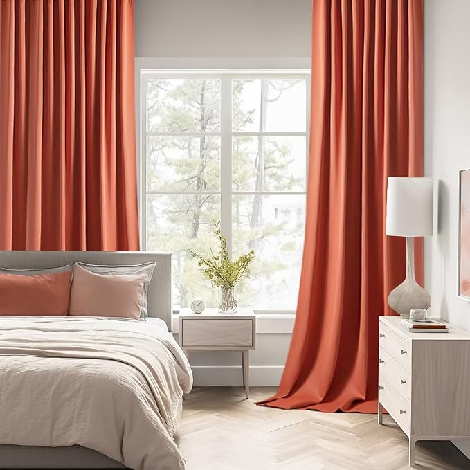 MIULEE Fall Burnt Orange Back Tab Blackout Curtains 52"x108" Length 2 Panel | - Image 2
