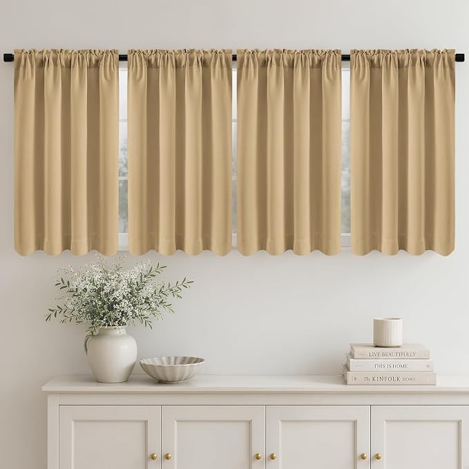 MIULEE Set of 4 Dark Beige 45 Inch Short Blackout Kitchen Window Curtains | by MIULEE