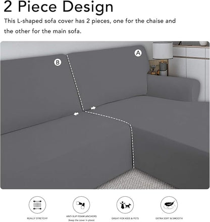 PureFit Stretch Sectional Couch Covers 2 pcs Non Slip L Shape Sofa Cover | - Image 5