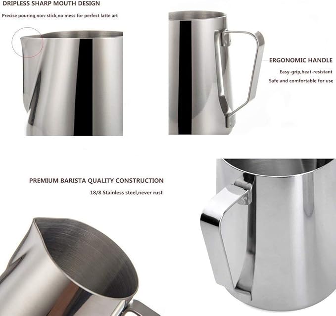 Milk Frothing Pitcher Cup, 32oz/900ML Milk Frother Cup Stainless Steel Steaming Pitcher Milk Jug Coffee Latte Art Cappuccino Espresso Machine Accessories Barista Steam Pitchers Attached Dessert Spoons